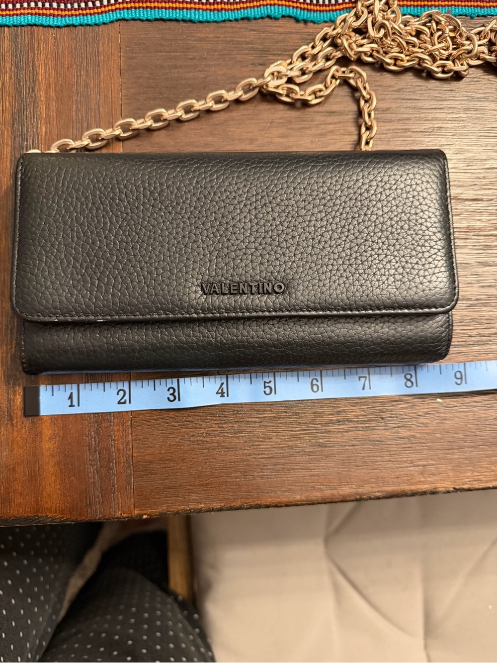 Valentino Black Leather Crossbody Wallet with Gold Chain - Picture 6 of 6